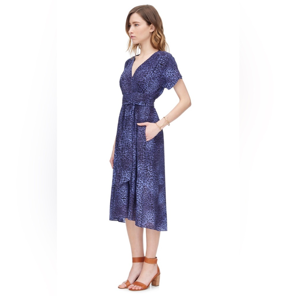 Rebecca Taylor Blue Animal Print Midi Dress Silk Size 6